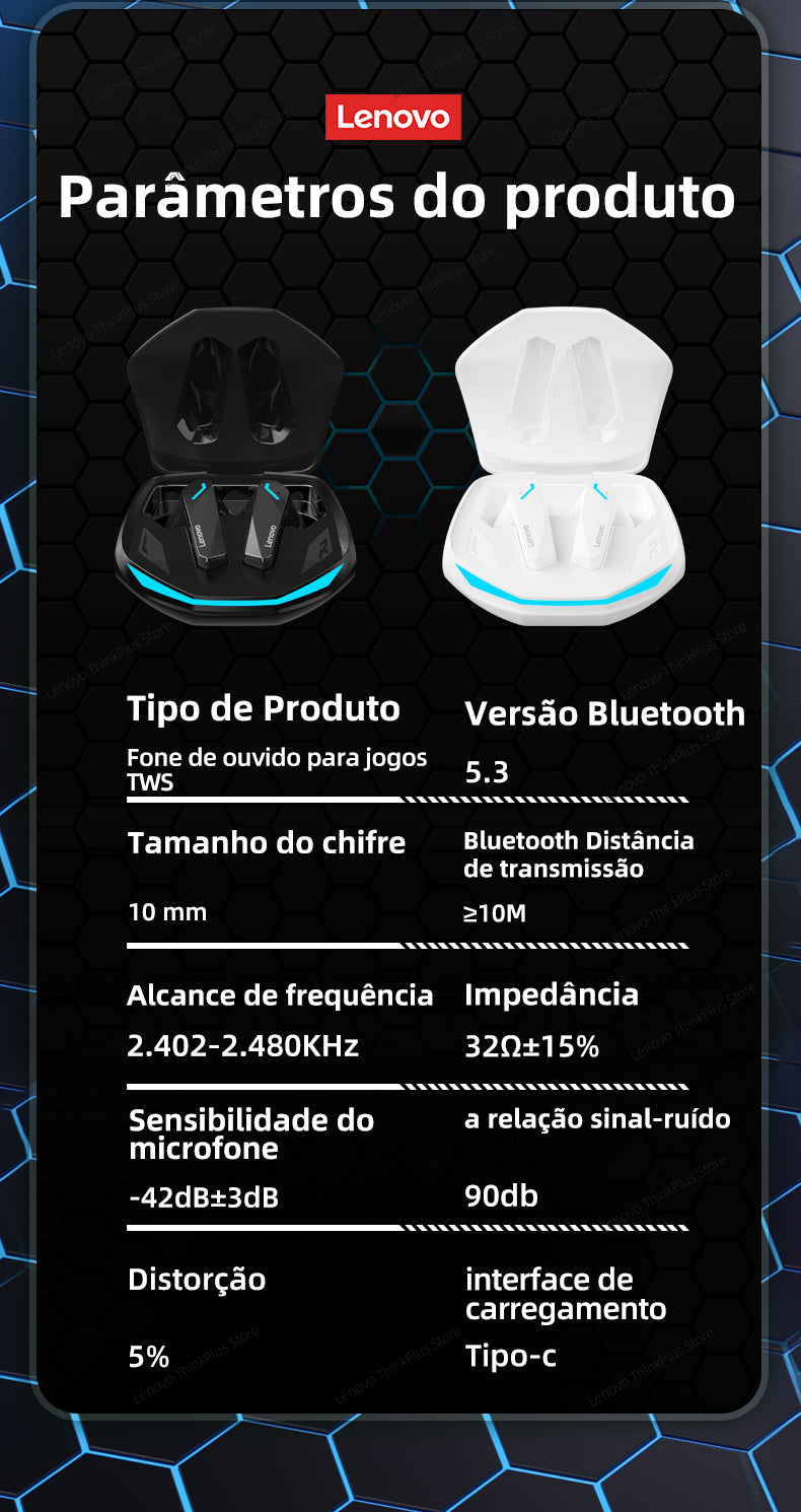 Lenovo GM2® Pro 5.3 Fone de ouvido Bluetooth Sem fio