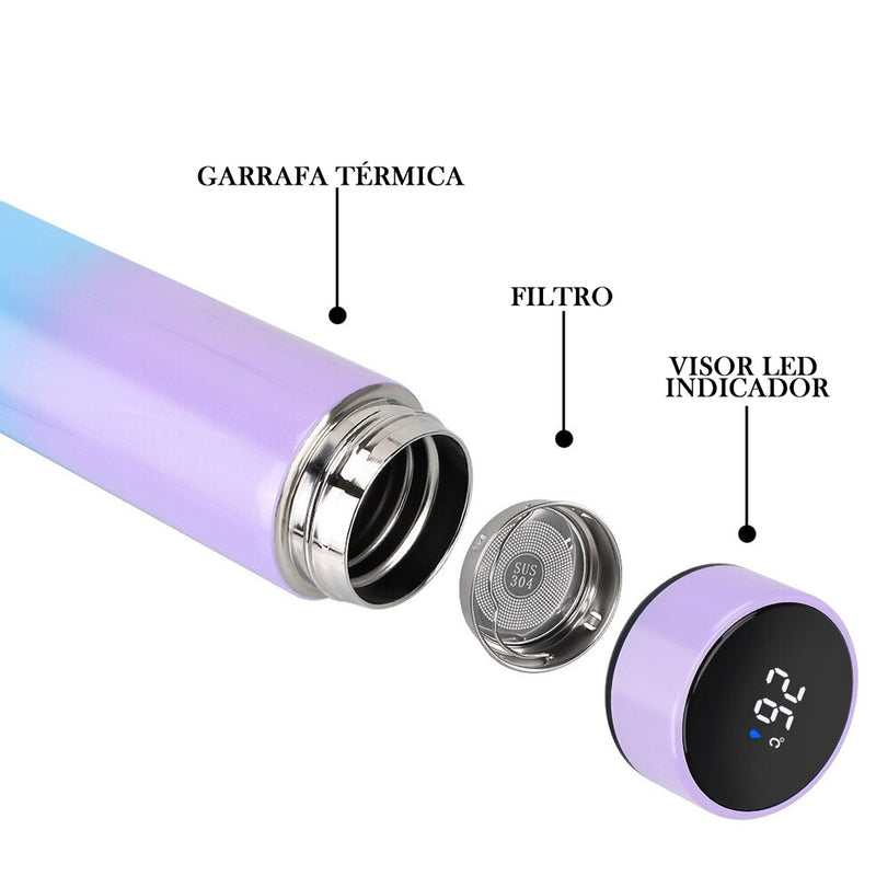 Garrafa Térmica de 500 ML com Display de Led Sensor para Temperatura®